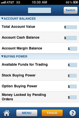 firstrade iphone app account balances menu