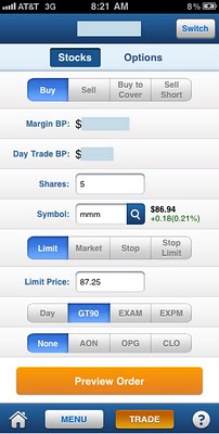 firstrade iphone app stock trading menu