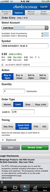 schwab iphone app options order entry menu